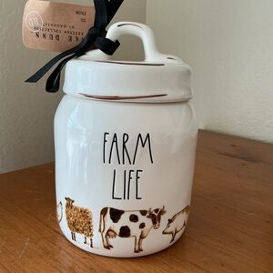 Rae Dunn White Ceramic Canister with Animal Print- Farm Life
